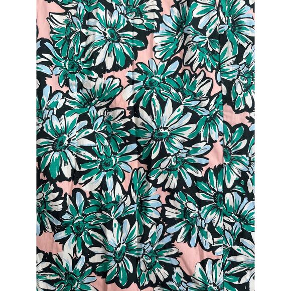 Zara Floral Side Cut-Out Poplin Puff Sleeve Midi Dress Green Pink Size Medium - Picture 13 of 14